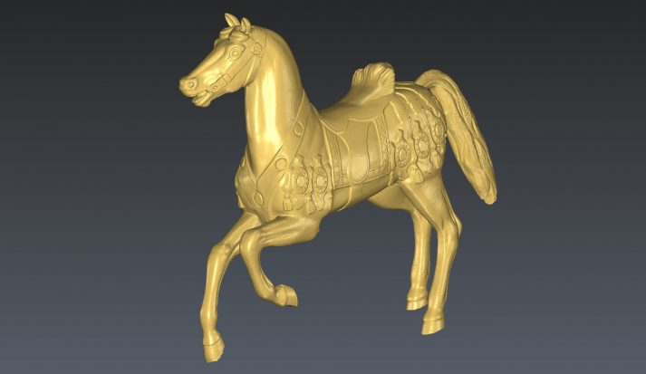 mesh bronzen beeld paard gemaakt met handscanner